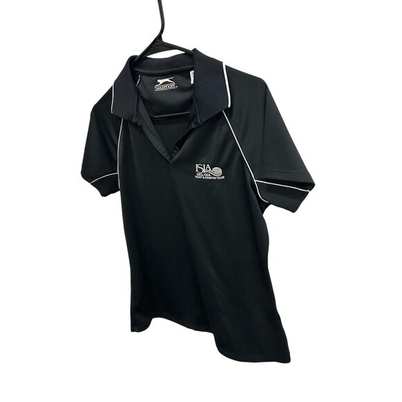 Slazenger Womens Black Polo Top Isla Del Sol Yacht Country Club Logo Sz Medium - Picture 3 of 10